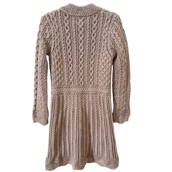 NWOT Aran Crafts 100% Merino Wool Scallop Edge Coat Beige Tan Size Small - Picture 5 of 8